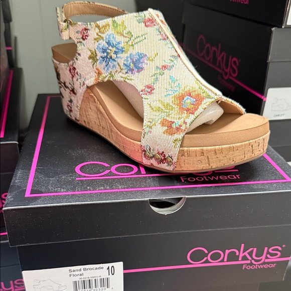 Corkys Floral Brocade Wedge Sandals - Picture 1 of 1